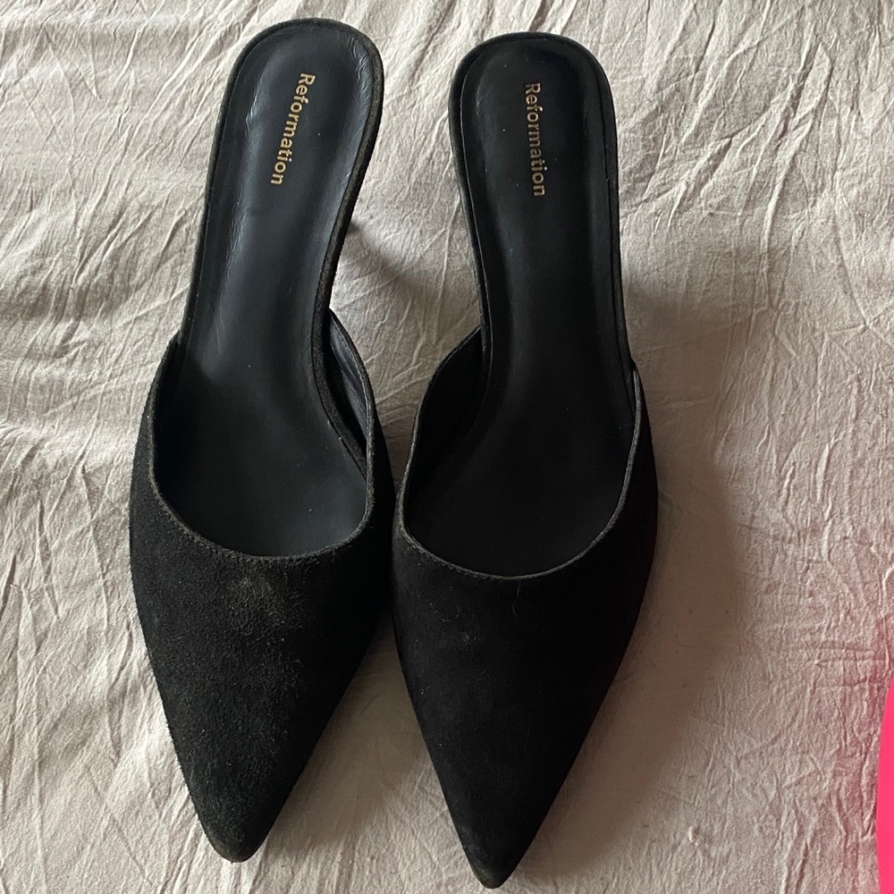 Reformation Black Suede Mules